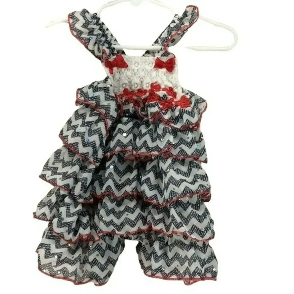 Little Lass Baby Girl‎ Americana Sparkle Chevron Red USA Romper Outfit 3 Months